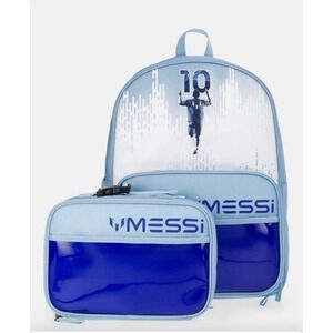 Lionel Messi 16" Backpack with Matching Lunch Box Blue School Soccer Book Bag